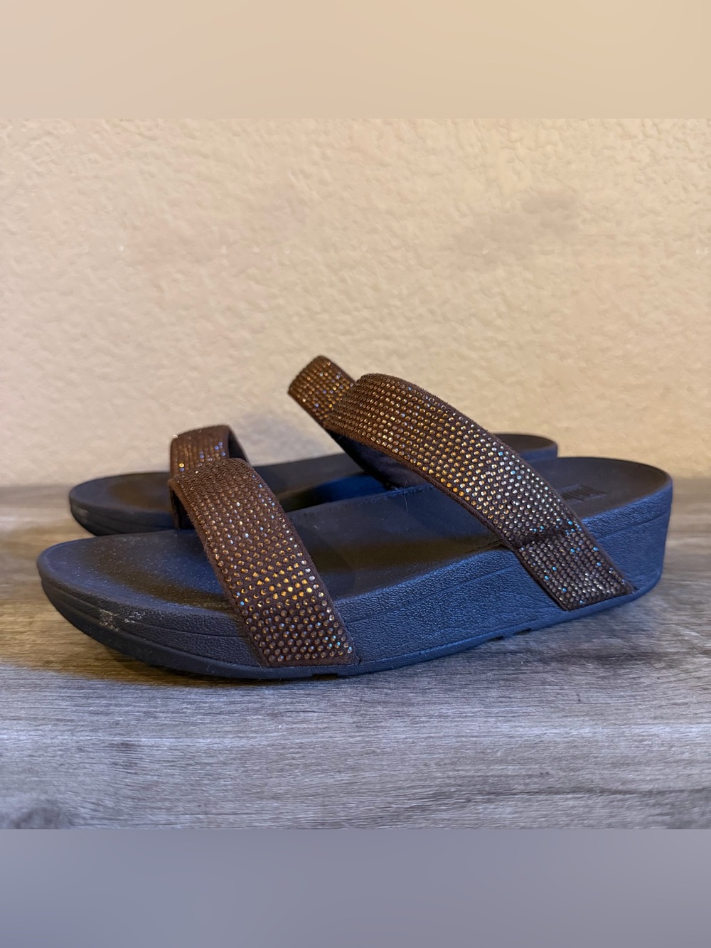 FitFlop Lottie Shimmercrystal Slides Brown Size 8 - Picture 2 of 9